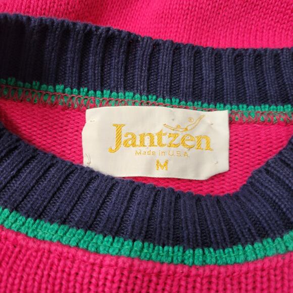 Vintage Jantzen 80s Sweater Womens M Bright Pink Retro Preppy Timeless Winter - Picture 2 of 12